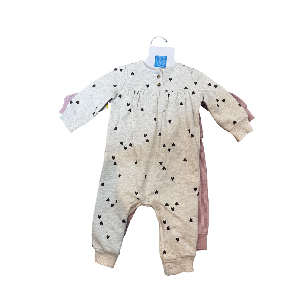 Carter's Romper Lot Baby Girls 6M Pink Gray‎ Floral Waffle Knit One Piece Set